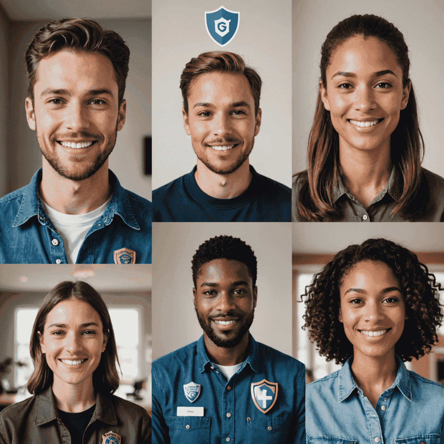 A collage showing various safety measures: a shield icon, a verified badge, and two people having a safe video chat