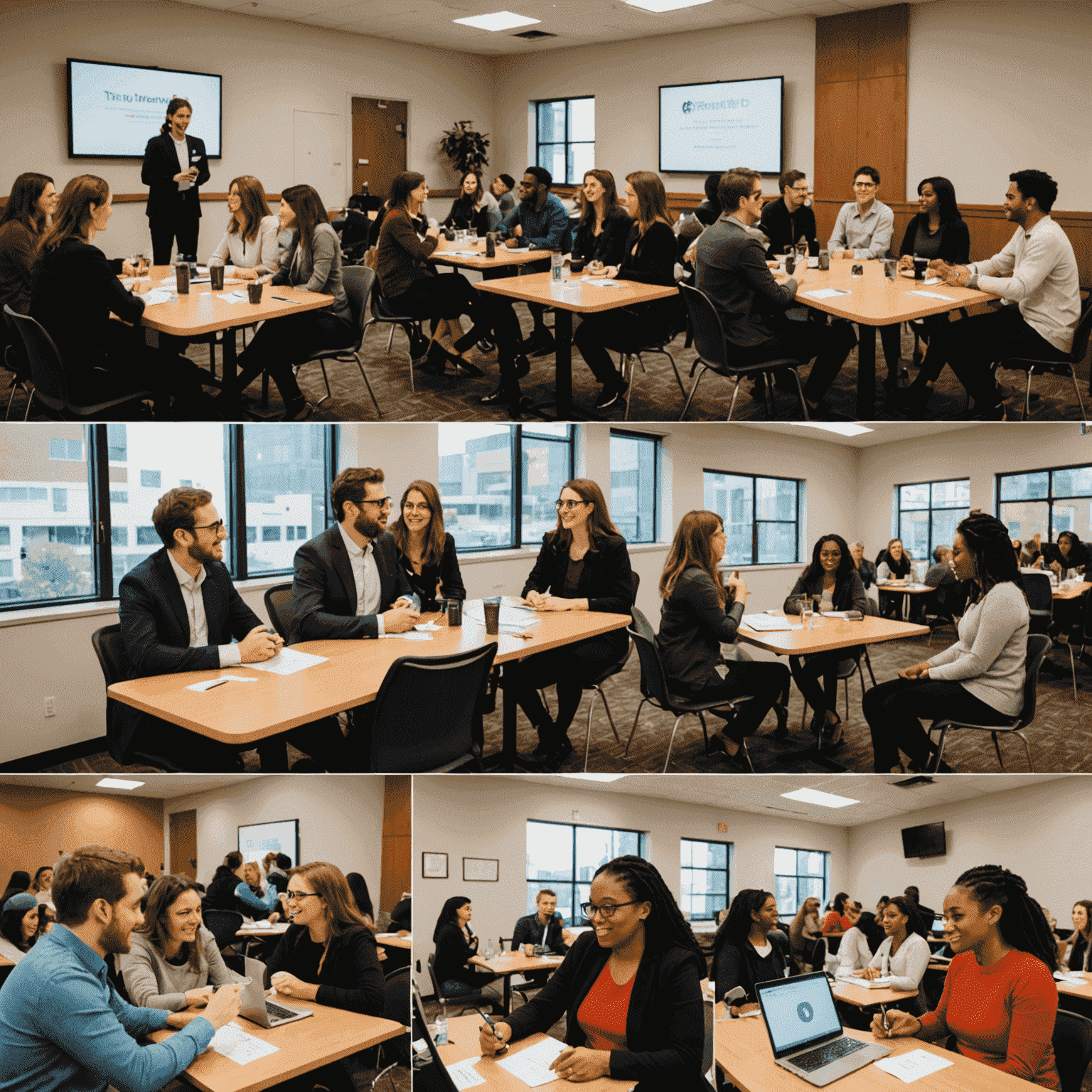 Collage of TrueMatch events: speed dating, group activities, and virtual meetups